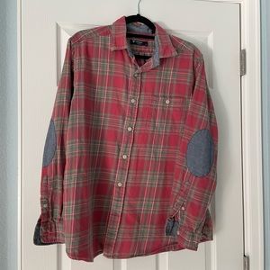Cremieux Classics L LS, 100% cotton, Red Plaid with Blue Elbow Patches